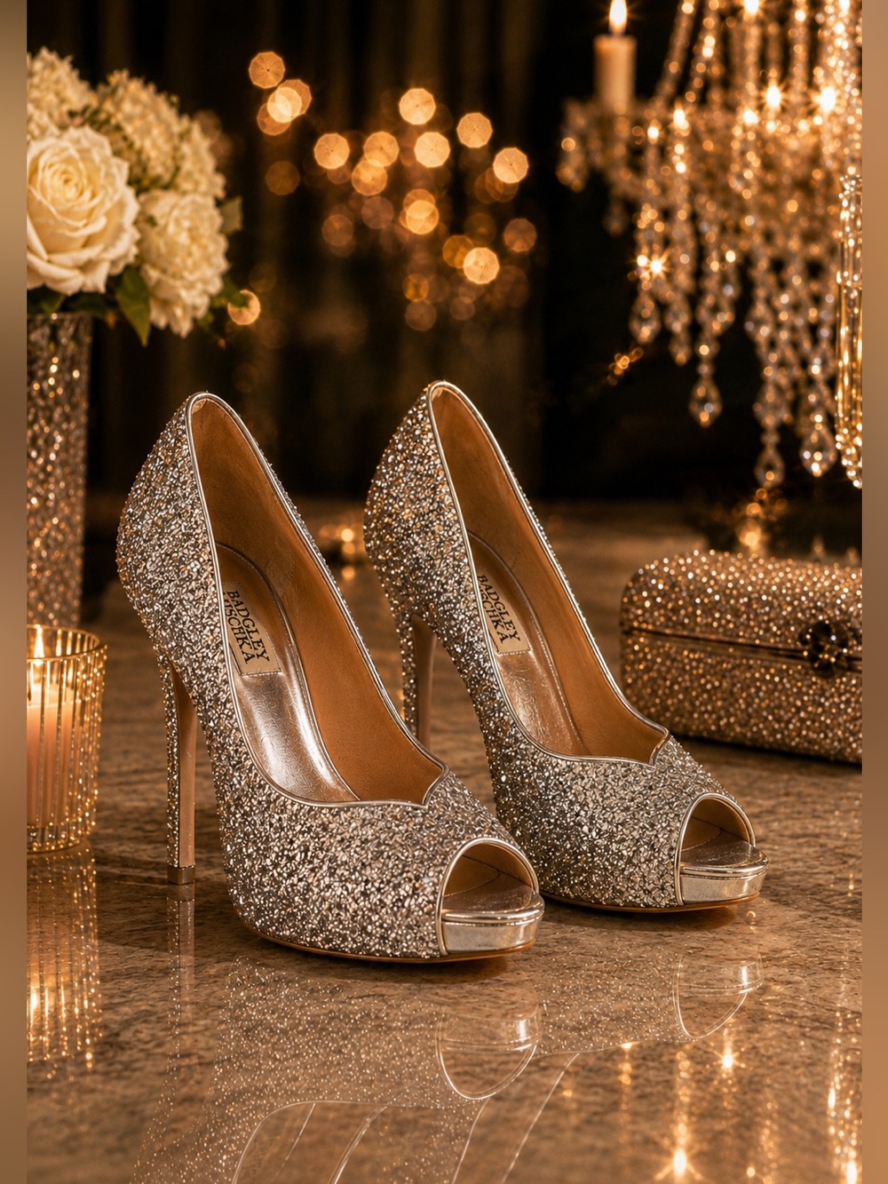Badgley Mischka Original Kassidy Silver Glitter 6.5 - Picture 2 of 13